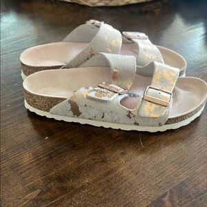 Birkenstock Metallic and Tan Sandals